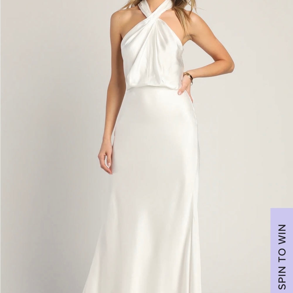 Meshki White Halter Wedding Gown